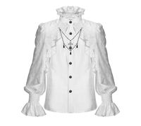 Camicia Da Uomo Goth In Pizzo Con Crucifisso In Perline - Bianca