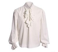 Camicia da uomo gotica vittoriana con colletto increspato steampunk, camicetta steampunk, per cosplay di vampiri, vestibilità regolare (bianco, L)