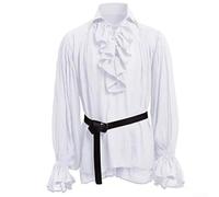 Camicia da uomo gotica vittoriana medievale pirata con volant maniche a sbuffo top in misto canapa retrò steampunk costume per tutti i giorni all'aperto (2XL bianco)