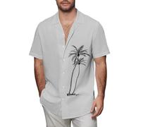 Camicia da uomo hawaiana a maniche corte con palma di cocco, camicia in lino di cotone guayabera cubana, magliette estive con blocchi di colore, Z01-bianco, CH