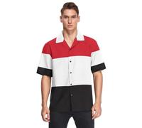 Camicia da uomo hawaiana con bandiera della Repubblica dello Yemen, a maniche corte, con bottoni, camicia alla moda da uomo, Bandiera Repubblica dello Yemen Nero Rosso, S