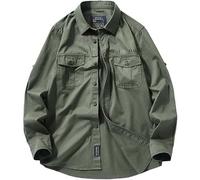Camicia da Uomo in Cotone A Maniche Lunghe - Ideale per Le attività Primaverili All'aperto - Design Tattico in Stile Uniforme Militare, 61a Army En8, XS