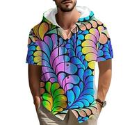 Camicia da uomo in cotone e lino a maniche corte con cappuccio e bottoni con stampa a righe geometriche in stile azteco etnico e tribale camicie casual larghe con cappuccio per le vacanze estive