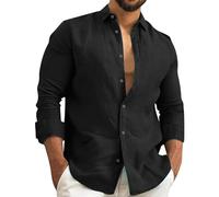 Camicia da uomo in cotone e lino, a maniche lunghe, con bottoni, vestibilità regolare, multicolore, casual, confortevole, per lavoro, spiaggia, vacanze, abbigliamento da viaggio, elegante look per il