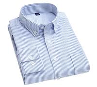 Camicia da uomo in cotone Oxford a maniche lunghe da uomo a quadri a righe casual camicia da lavoro coreana, Tzx702, XL