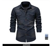 Camicia da uomo in denim di cotone elastico di marca AIOPESON Camicie da cowboy di qualità a maniche lunghe per uomo Abbigliamento casual da uomo slim fit