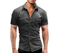 Camicia da uomo in denim sottile a maniche corte in morbido cotone due tasche slim leggermente elastico jeans camicia da cowboy