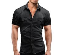 Camicia da uomo in denim sottile a maniche corte in morbido cotone due tasche slim leggermente elastico jeans camicia da cowboy