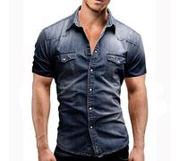 Camicia da uomo in denim sottile a maniche corte in morbido cotone due tasche slim leggermente elastico jeans camicia da cowboy