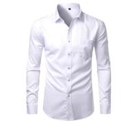 Camicia da uomo in fibra di bambù bianca slim fit camicia casual non stirata facile da pulire elastica camicia da lavoro matrimonio, bianco, XL