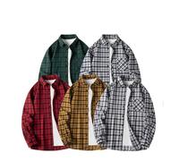 Camicia da uomo in flanella, a maniche lunghe, a quadri, da lavoro, in flanella, casual, con tasca sul petto, per il tempo libero, giallo., L