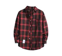 Camicia da uomo in flanella a maniche lunghe, a quadri, vestibilità regolare, a maniche lunghe, con bottoni, estiva, da spiaggia, con colletto rialzato, camicette comode, camicetta leggera, Rosso, 5XL