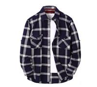 Camicia da uomo in flanella Lumberjack Navy Royal Plaid Check Jacket Overshirt 2 stili The Madras tasche con patta mezza versione o The Kew Plaid, Il cotone speciale Madras, M