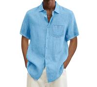 Camicia da Uomo in Lino Casual Leggera Henley Shirts Elegante Vacanze Risvolto Camicia da Spiaggia Coreana Traspirante Hawaii in Maglietta Taglie Forti Tinta Unita con Tasca T-Shirt da Uomo