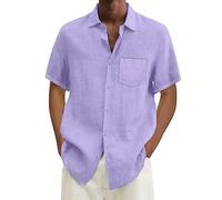 Camicia da Uomo in Lino Casual Leggera Henley Shirts Elegante Vacanze Risvolto Camicia da Spiaggia Coreana Traspirante Hawaii in Maglietta Taglie Forti Tinta Unita con Tasca T-Shirt da Uomo