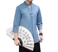 Camicia da uomo in lino cinese con nodo estivo Camicia da uomo retrò casual tradizionale asiatico abbigliamento, X1001Y, S