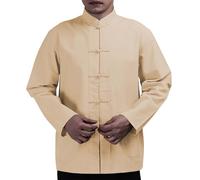 Camicia da uomo in lino con colletto alla coreana da uomo in stile cinese Tang Camicia formale in stile cinese Camicia Hanfu Camicia retrò Kungfu Camicie Tang Dynasty Plate Buckle Top Vintage per