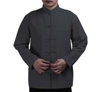 Camicia da uomo in lino con colletto alla coreana da uomo in stile cinese Tang Camicia formale in stile cinese Camicia Hanfu Camicia retrò Kungfu Camicie Tang Dynasty Plate Buckle Top Vintage per