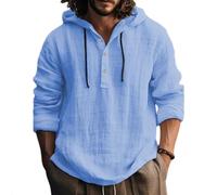 Camicia da Uomo in Lino Estiva Cotone E Lino Magliette con Bottoni Comode Elegante Leggera Felpe con Cappuccio Maniche Lunghe Taglie Forti Camicia con Coulisse Traspirante Spiaggia Henley Shirts