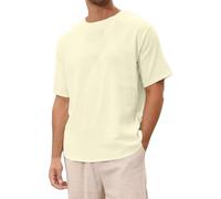 Camicia da Uomo in Lino Tinta Unita a Maniche Corte Girocollo da Spiaggia T-Shirt Vintage da Uomo Giacca Cento Grammi
