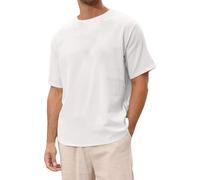 Camicia da Uomo in Lino Tinta Unita a Maniche Corte Girocollo da Spiaggia T-Shirt Vintage da Uomo Giacca Cento Grammi