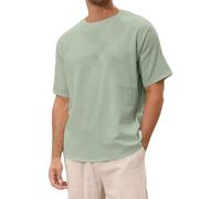 Camicia da Uomo in Lino Tinta Unita a Maniche Corte Girocollo da Spiaggia T-Shirt Vintage da Uomo Giacca Cento Grammi