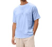 Camicia da Uomo in Lino Tinta Unita a Maniche Corte Girocollo da Spiaggia T-Shirt Vintage da Uomo Giacca Cento Grammi