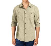Camicia da uomo in lino, vestibilità normale, traspirante, leggera, risvolto classico, elasticizzata, casual, alla moda, estate, lavoro, spiaggia, tutti i giorni, abito da uomo, cachi, L