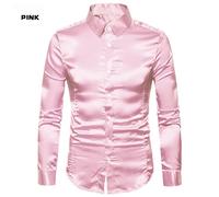 Camicia Da Uomo In Raso Con Bottoni Slim Fit A Maniche Lunghe Casual Disco