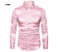 Camicia Da Uomo In Raso Con Bottoni Slim Fit A Maniche Lunghe Casual Disco