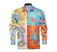 Camicia da Uomo in Raso Effetto Seta con Stampa, abbottonatura Frontale, Ideale per Feste e Cerimonie, Manica Lunga, vestibilità Slim Fit, Stile Floreale, Perfetta per Serate in Discoteca, M