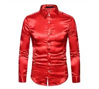 Camicia Da Uomo In Raso Liscio - Smoking, Formale, Casual Da Lavoro - Maniche Lunghe, Colletto Con Bottoni, Slim Fit - Puro Colore