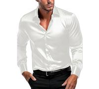 Camicia da uomo in raso lucido, da uomo, a maniche lunghe, comoda, in seta, per il tempo libero, per feste, matrimoni, per il tempo libero, senza stiratura, per adulti, elegante camicia da lavoro