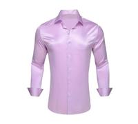 Camicia da uomo in seta a maniche lunghe in raso di seta tinta unita camicie casual, Viola chiaro, S