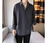 Camicia da uomo in seta ghiacciata a maniche lunghe, con bottoni, casual, da lavoro, strato base, elasticizzato, traspirante, per ufficio, uso quotidiano, nero (L grigio)