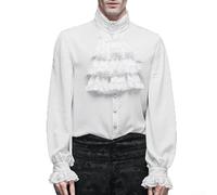Camicia da uomo in stile vittoriano gotico - camicetta rinascimentale pirata con colletto alto, dettagli increspati e maniche lunghe, top casual nero o bianco (M bianco)