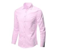 Camicia da uomo in tinta unita, a maniche lunghe, per il tempo libero, per il lavoro, elastica, non necessita di stiratura, senza pieghe, con tasca sul petto, R rosa, L