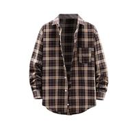 Camicia da uomo in tinta unita Business Formale Camicia da Uomo Flanella Plaid Maniche Lunghe Giacca Casual Piumino Morbido Plaid Regolare con Tasche Atletico Sportivo Workwear Top, Marrone, L