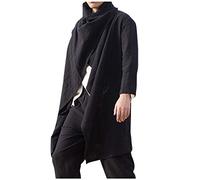 Camicia da uomo in tinta unita da lavoro formale per uomo primavera media lunghezza mantello cardigan moda manica lunga camicetta top atletica sport abbigliamento da lavoro top, Nero , XL