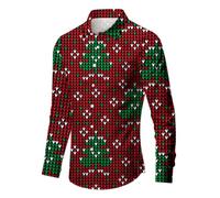 Camicia da uomo in tinta unita da uomo per primavera autunno inverno Natale stampa 3D confortevole personalità moda versatile tempo libero stampa completa giù lunga camicetta da ufficio abbigliamento