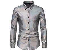 Camicia da Uomo Lucido Manica Lunga con Bottoni Slim Festa Club Disco Rétro 70s