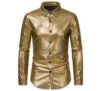 Camicia da Uomo Lucido Manica Lunga con Bottoni Slim Festa Club Disco Rétro 70s