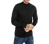 Camicia da Uomo Maglia in lino Casual Stile Tunik-Straight Nero XXL