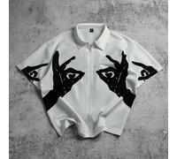 Camicia da uomo Manfinity Streetrush, stile street academy, stile hip-hop oversize con maniche corte, con design a zip e motivi a righe evergreen, adatta per tutte le stagioni, ottimo regalo per fidan