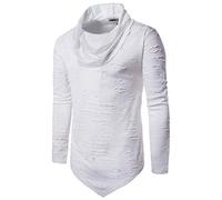Camicia da Uomo Manica Lunga da Uomo Tempo Il Skinny Libero per Maniche Lunghe Pullover Hip Hop con Triangolo Buco Triangolo Elegante Colletto Stand (Color : Bianca, Size : M)