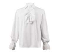 Camicia da uomo medievale con volant gotico, a maniche lunghe, per Halloween, bianco, S