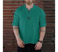 Camicia da uomo medievale da pirata in lino, con lacci, per cosplay, costume storico in misto cotone, abbigliamento per feste in maschera rinascimentale (XXL verde)