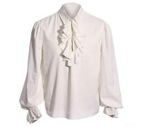 Camicia da uomo medievale gotica rinascimentale con volant in stile vittoriano retrò top maniche a sbuffo in poliestere S-3XL steampunk per costumi punk per feste cosplay (L bianco)