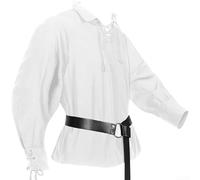 Camicia da uomo, medievale rinascimentale pirata del XVIII secolo a maniche lunghe con laccetto in vita, vestibilità ampia, top cosplay DF HS-T117 (XL bianco)