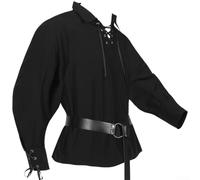 Camicia da uomo medievale rinascimentale pirata del XVIII secolo a maniche lunghe con scollo a V, maglietta per cosplay, Halloween, feste, club, abbigliamento casual, tinta unita, blu militare, verde